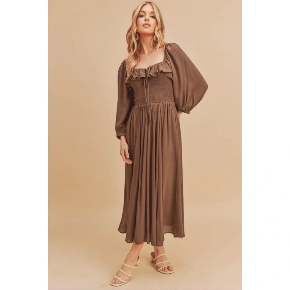 Elegant Brown Midi Dress - Picture 11 of 11